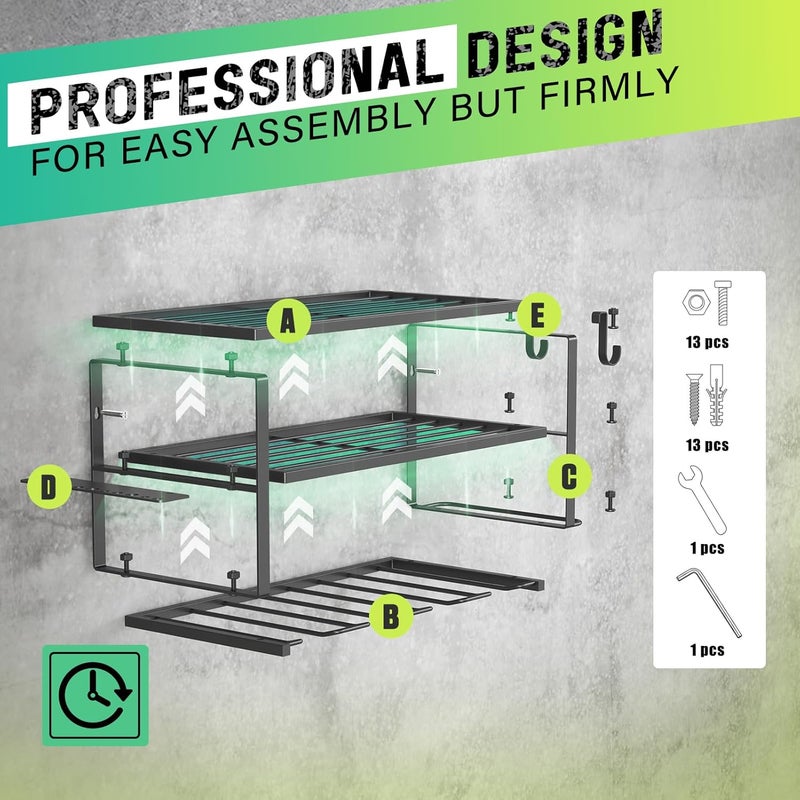 SUNALLY Store 3-Tier Heavy Duty Steel Power Tool Organizer, Matte Black, 3 Layers Tool Rack Cordless Drill, Floating Shelf Wall Mounted, 4 Drill Holders - Image 4